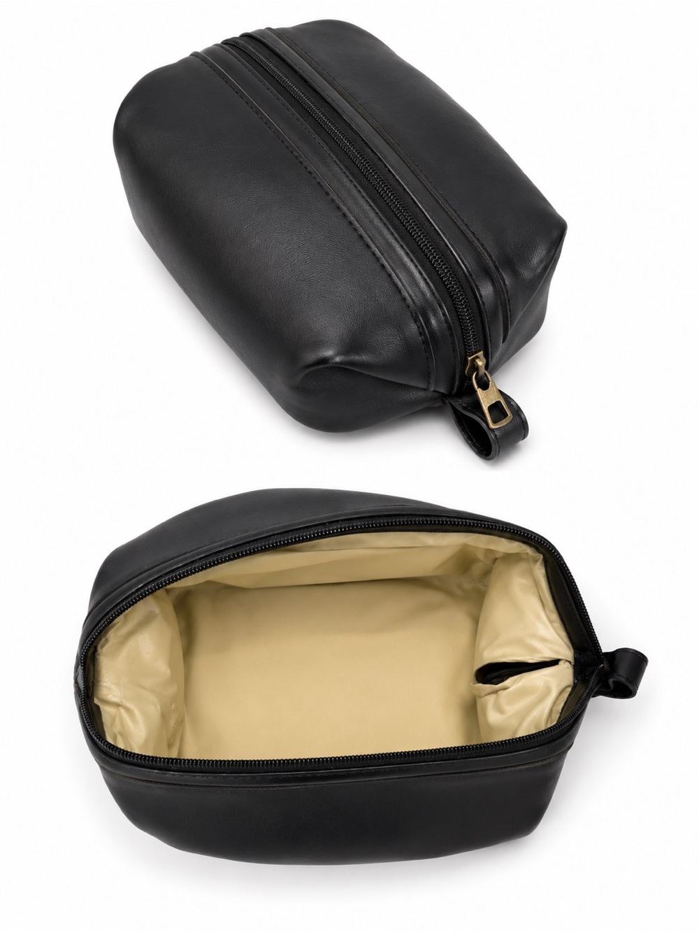 Men's Black Leather Travel Dopp Kit Toiletry Bag